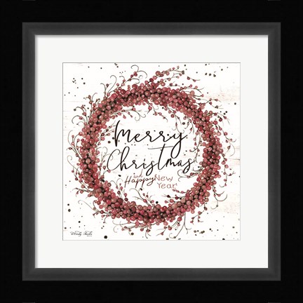 Framed Merry Christmas Berry Wreath Print