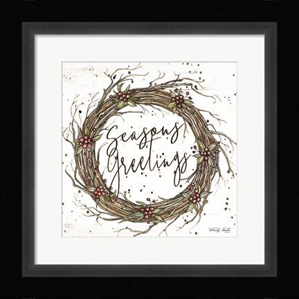 Framed Seasons Greetings Wreath Print