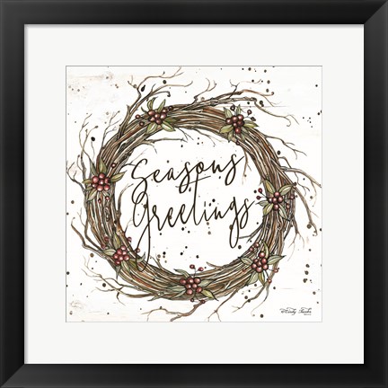 Framed Seasons Greetings Wreath Print