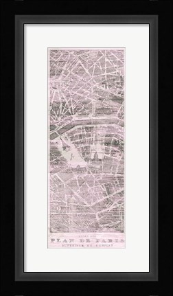 Framed Plan de Paris Panel on Wood v2 Blush Print