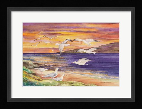 Framed Seagull Sunset Print