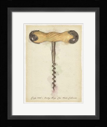 Framed Early1800 Cane Handle Corkscrew Print