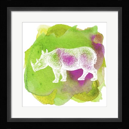 Framed Color Spot Safari Animals Rhino Print