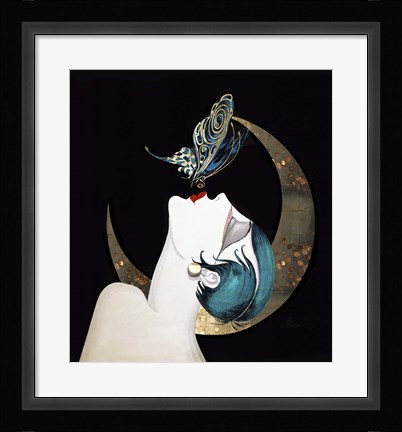 Framed Butterfly Kiss Art Deco Woman Print