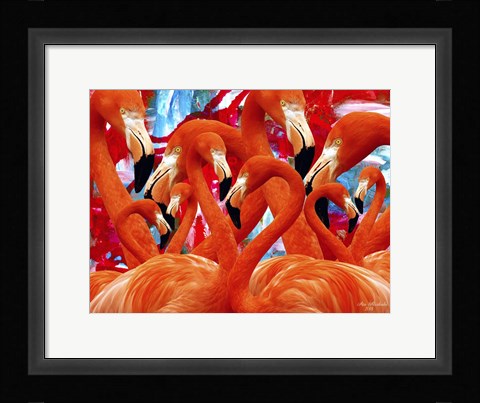 Framed Red Flamingo Family Print
