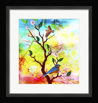 Framed Nature Bird And Flowers Print