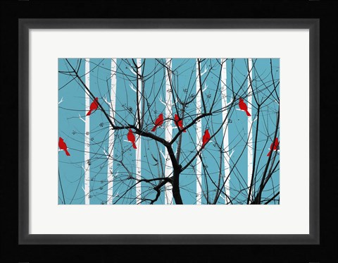 Framed Red Burds And Brunches Print