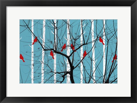 Framed Red Burds And Brunches Print