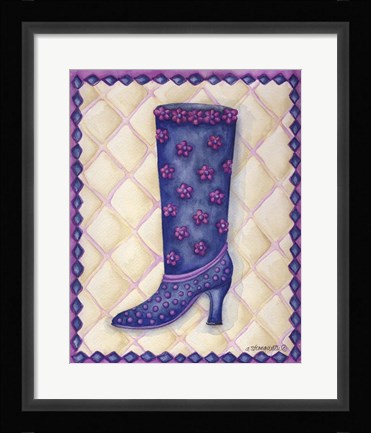 Framed Boots Blue With Pink Flowers Dots Print