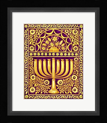 Framed Hanukah Menorah On Magenta Print