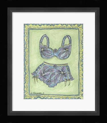 Framed Lingerie Blue Bra Panties Print