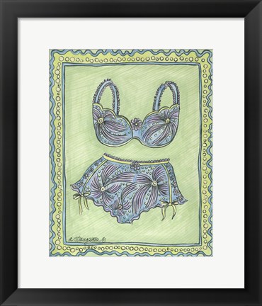 Framed Lingerie Blue Bra Panties Print