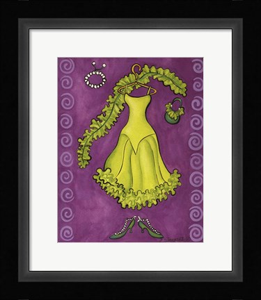 Framed Paris Gowns Lime Green Ruffled Print