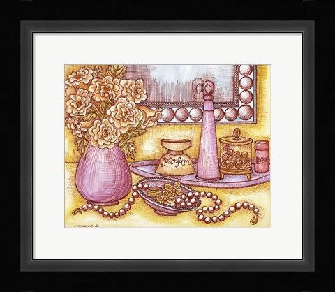 Framed Shelf With Pearls Print