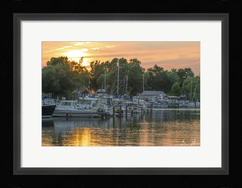 Framed Harbor At Sundown Print