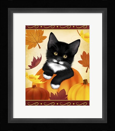 Framed Falling Leaves Cat Print