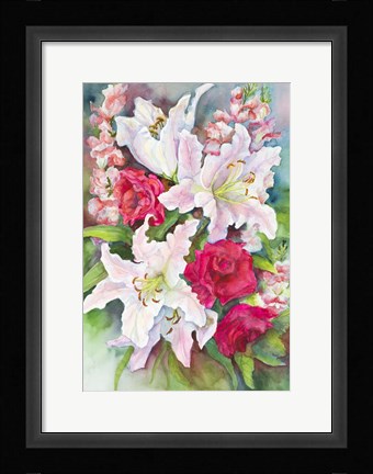 Framed Roses, Lilies and Snapdragons Print