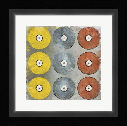 Framed Coloured Records on Grey Texture Print