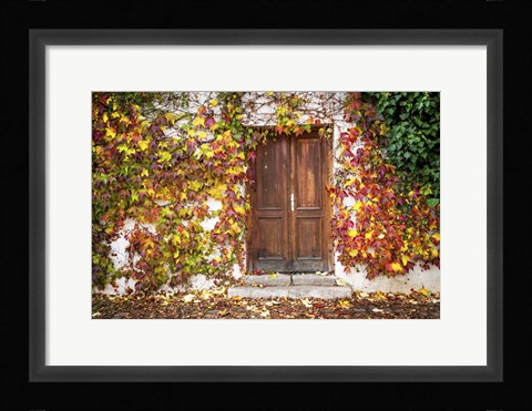 Framed Autumn Wooden Doorway in Prague Print