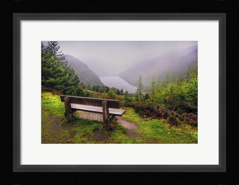 Framed Bench Over the Upper Lake in Glendalough Ireland Print
