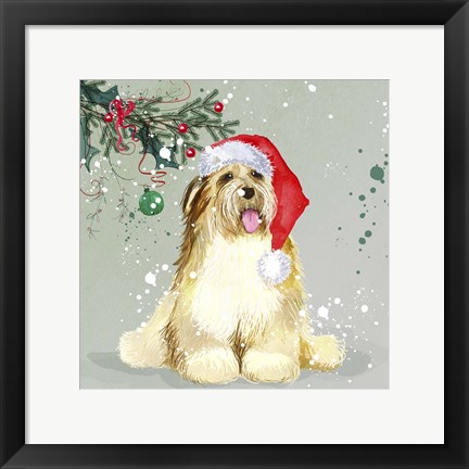 Framed Dog In Christmas Hat Print