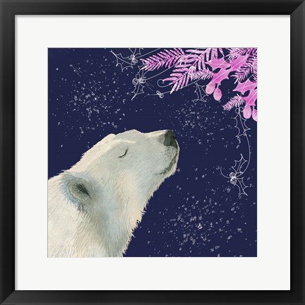 Framed Polar Bear Pink Foliage Print