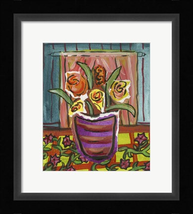 Framed Flowers in Purple Pot Print
