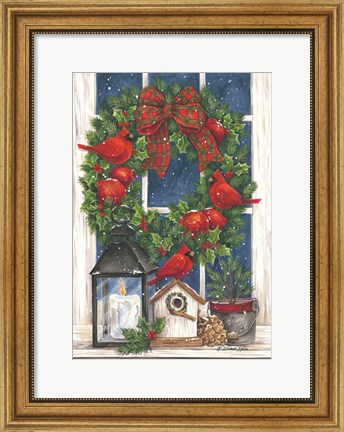 Framed Pomegranate Christmas Wreath Print