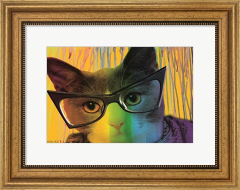 Framed Cat in Glasses Print