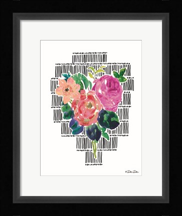 Framed Watercolor Floral with Black Lines II Print