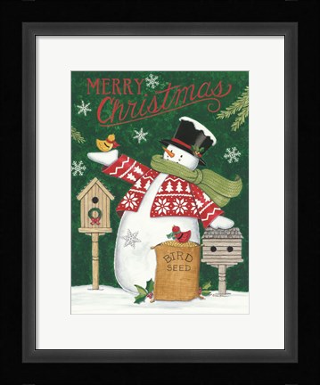 Framed Merry Christmas Snowman Print