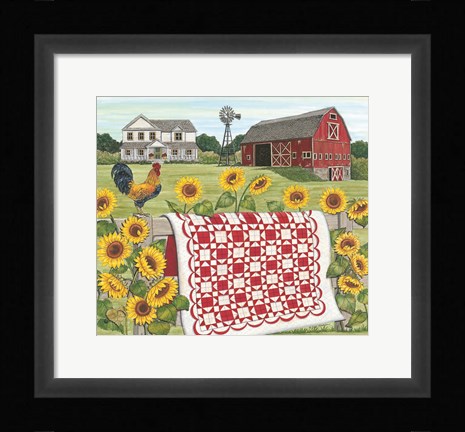 Framed Red &amp; White Farm Quilt Print
